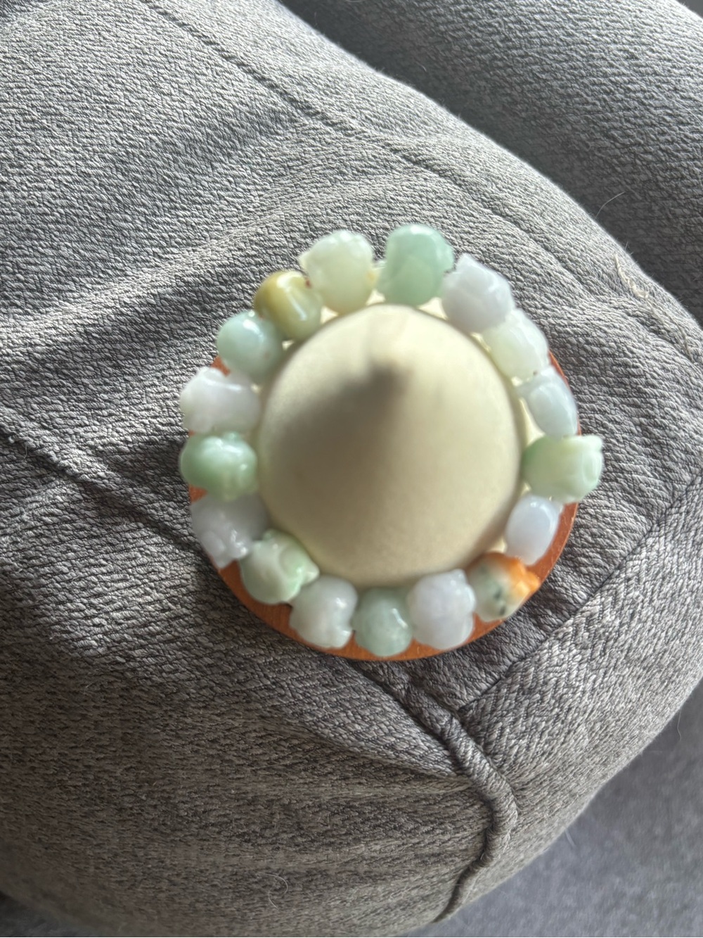 Carved Piglet Green and White Jadeite Bracelet